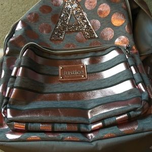 Justice backpack with A initial.